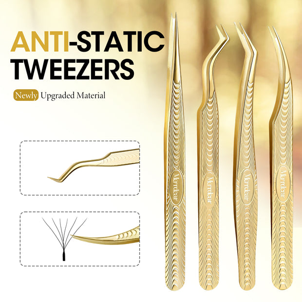 Merrdear 4pc Gold Lash Tweezer Set | Volume & Isolation Tools