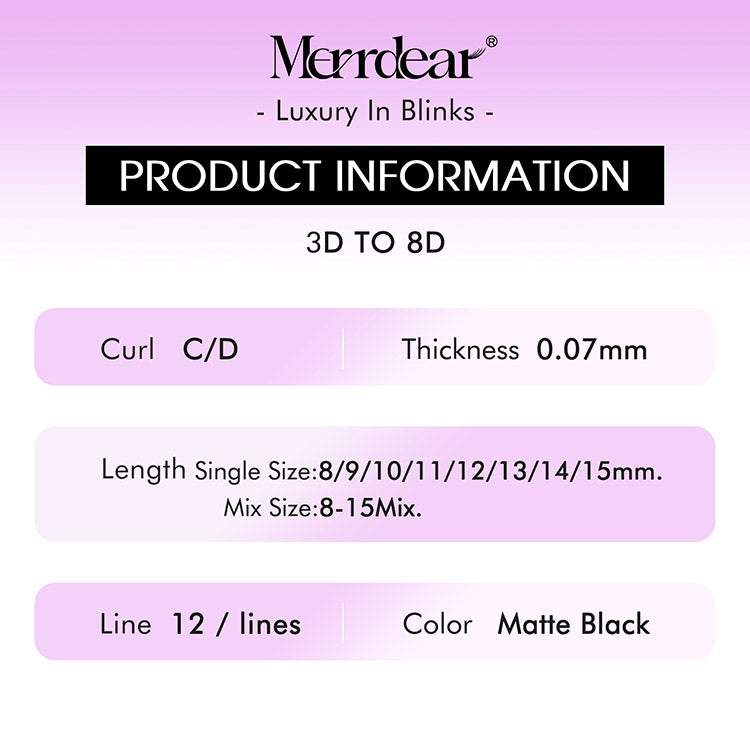 5D W Lash Extensions 0.07/0.10mm C/D curl Premade Volume Fans Merrdear