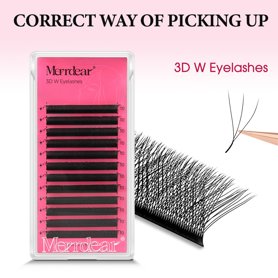 Leques de pestanas pré-fabricados em formato W 3D | Pestanas individuais macias