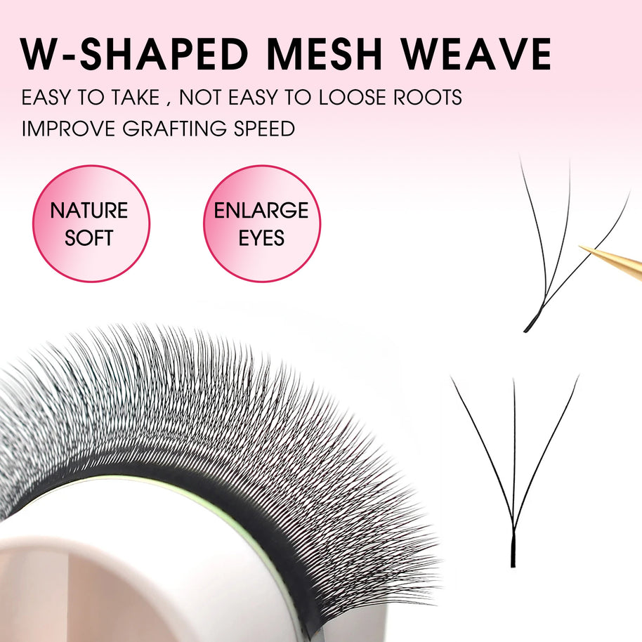 Leques de pestanas pré-fabricados em formato W 3D | Pestanas individuais macias