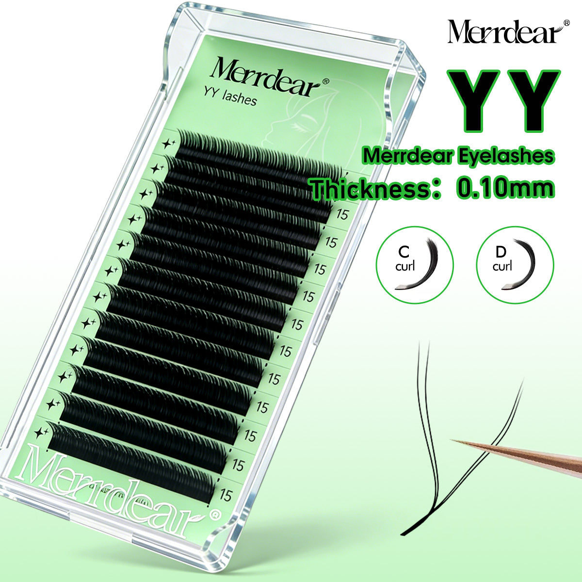 Merrdear 0.10mm YY Shape Eyelash Extensions C/D Curl