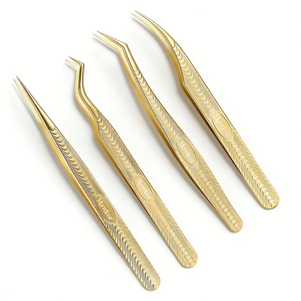 Merrdear 4pc Gold Lash Tweezer Set | Volume & Isolation Tools