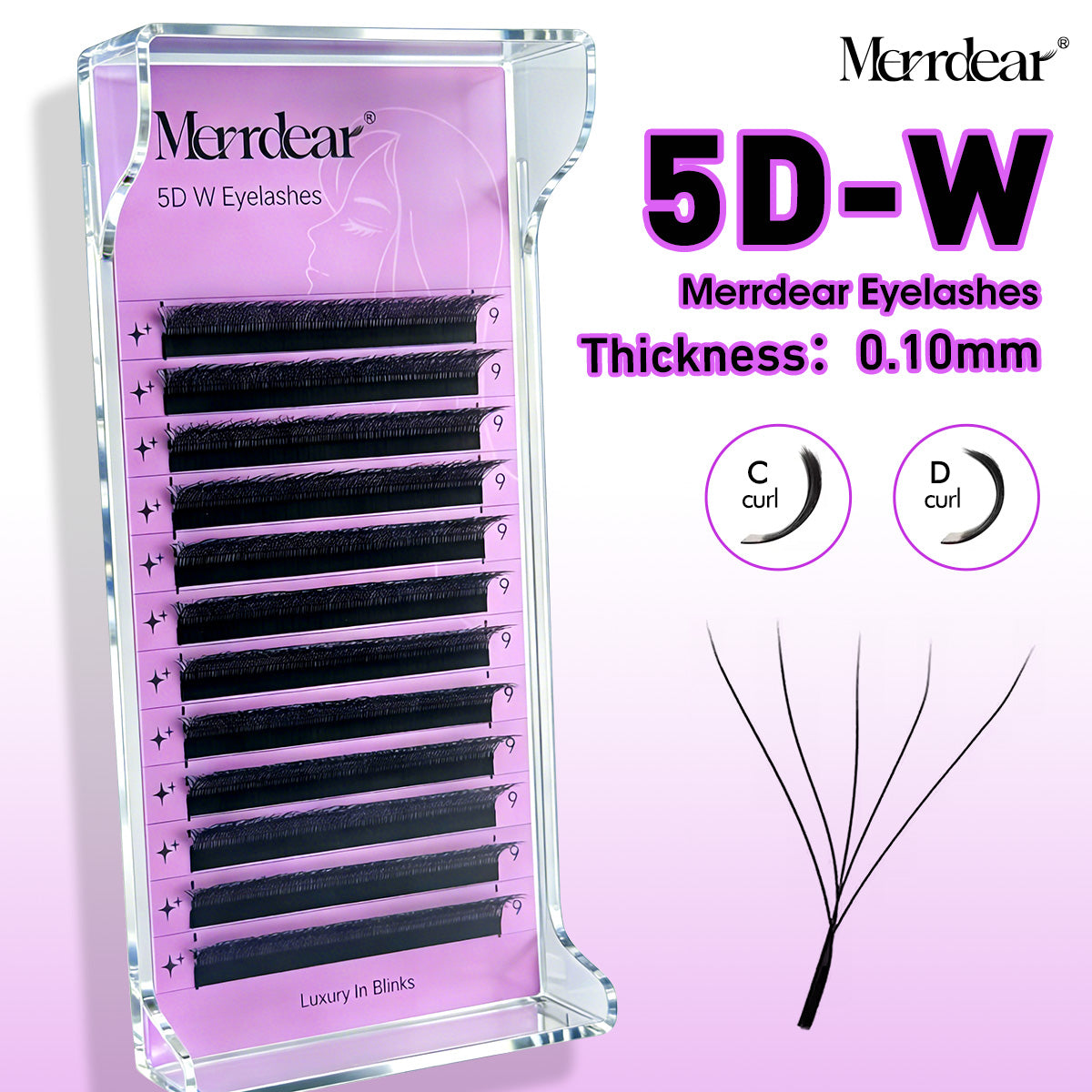 Merrdear 0.10mm 5D W Shape Eyelash Extensions C/D Curl