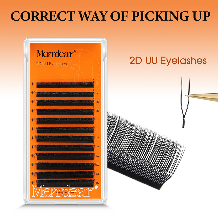 2D UU Shape Premade Volume Fans Matte Black Double Tips