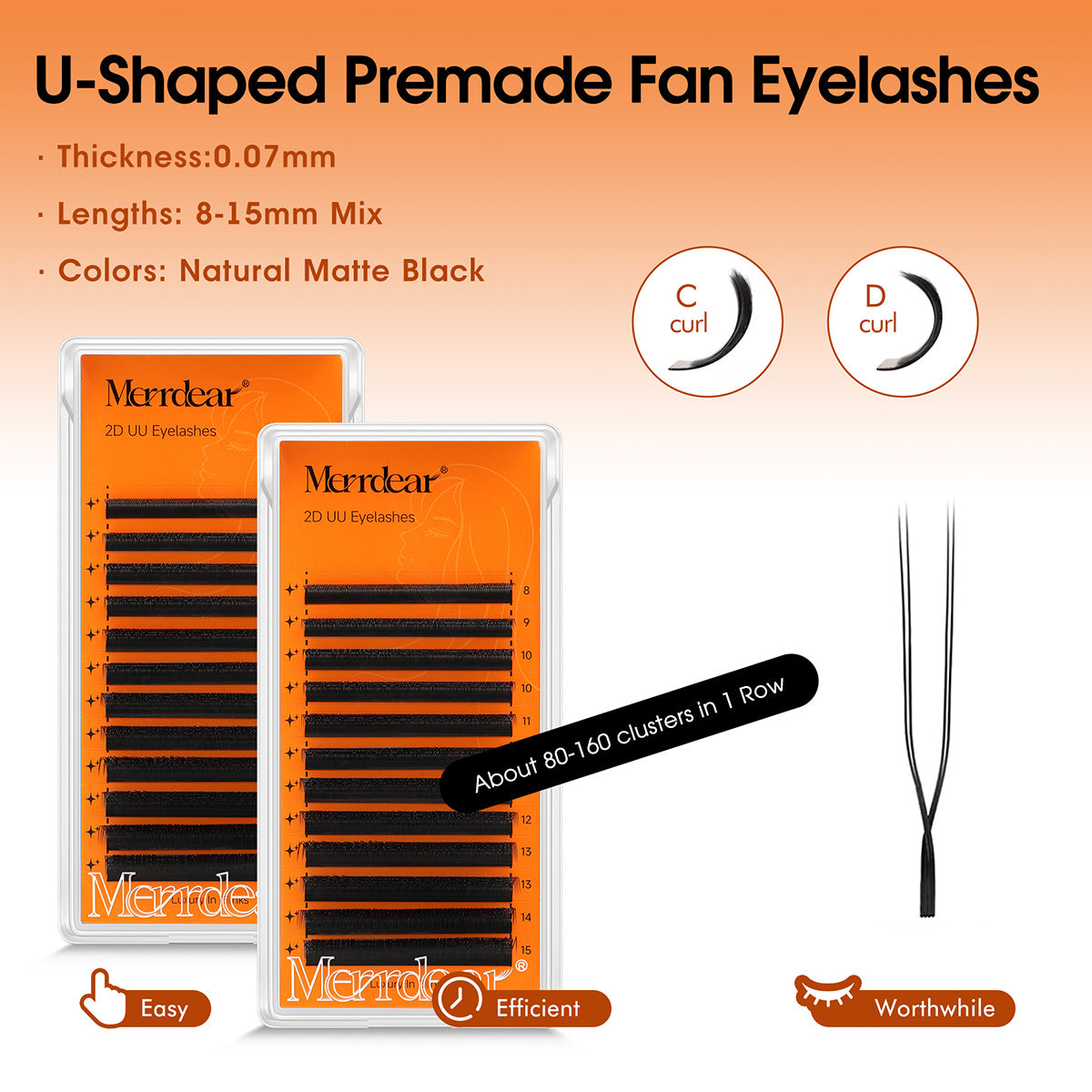 2D UU Shape Premade Volume Fans Matte Black Double Tips