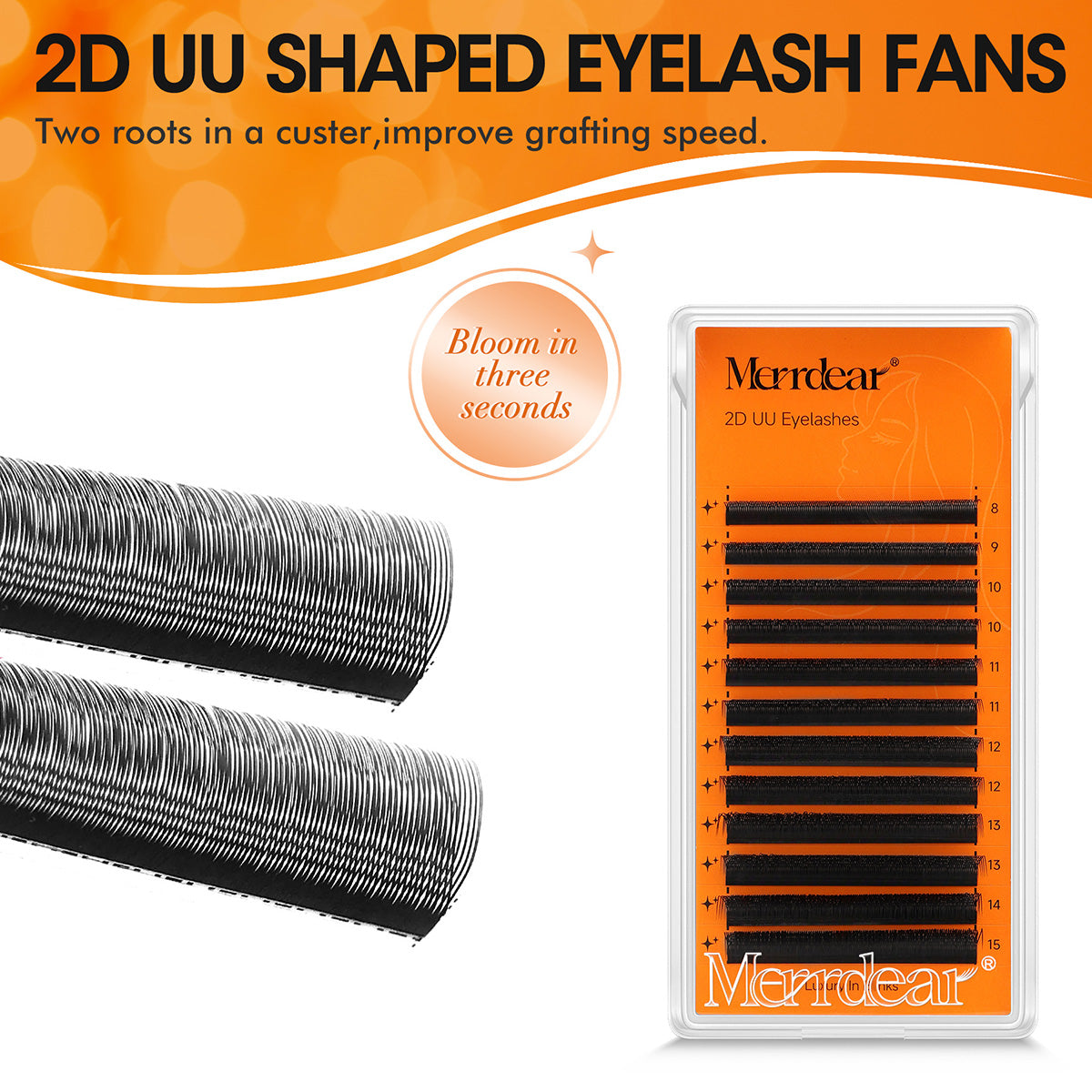 2D UU Shape Premade Volume Fans Matte Black Double Tips
