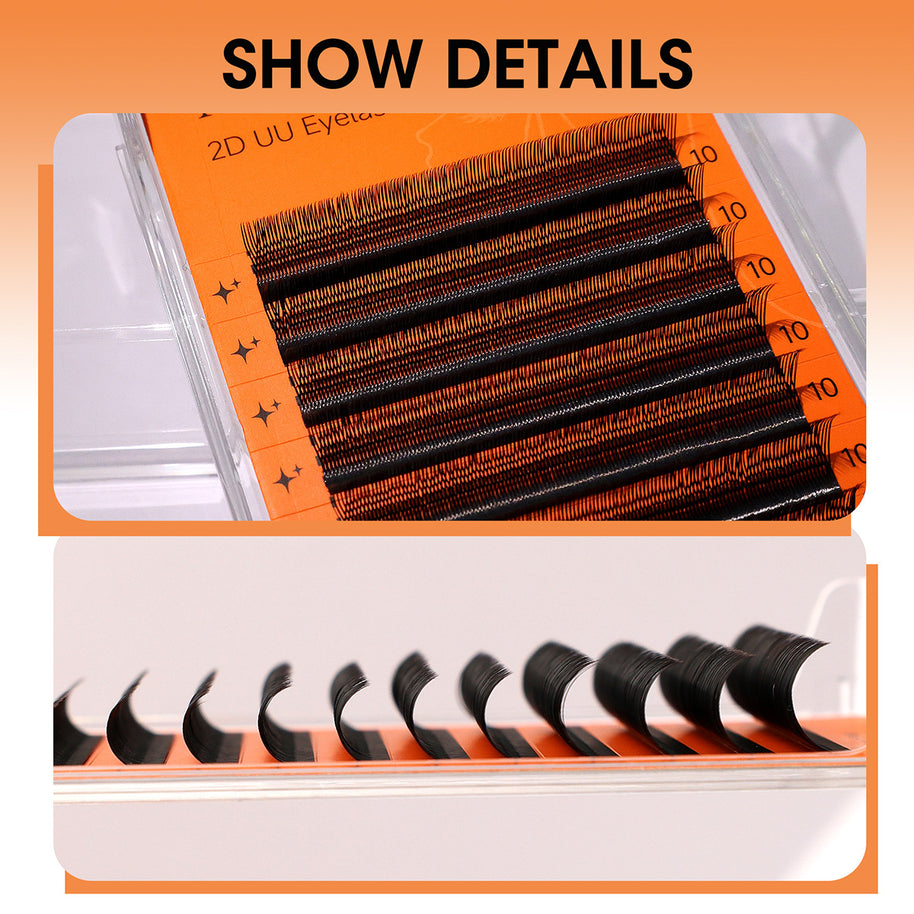 2D UU Shape Premade Volume Fans Matte Black Double Tips