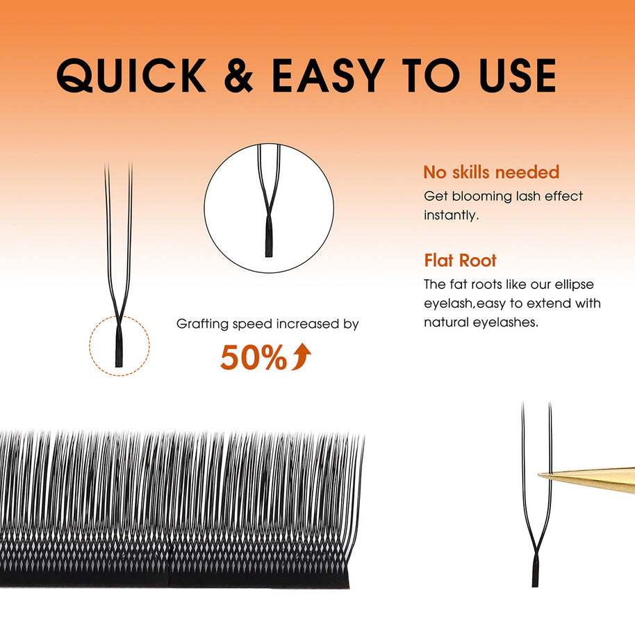 2D UU Shape Premade Volume Fans Matte Black Double Tips