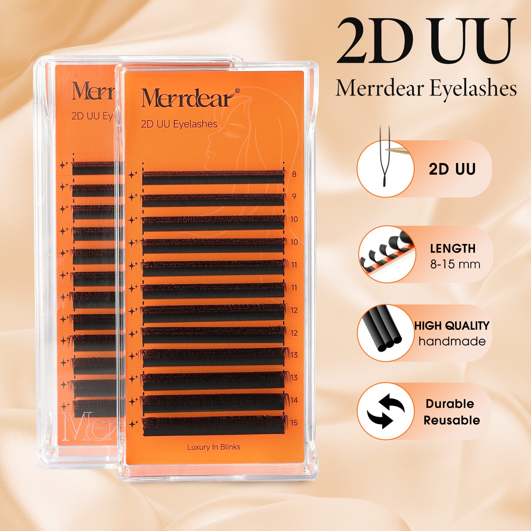 2D UU Shape Premade Volume Fans Matte Black Double Tips