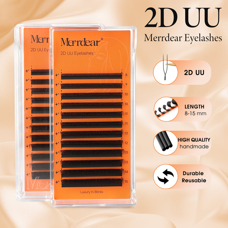 2D UU Shape Premade Volume Fans Matte Black Double Tips