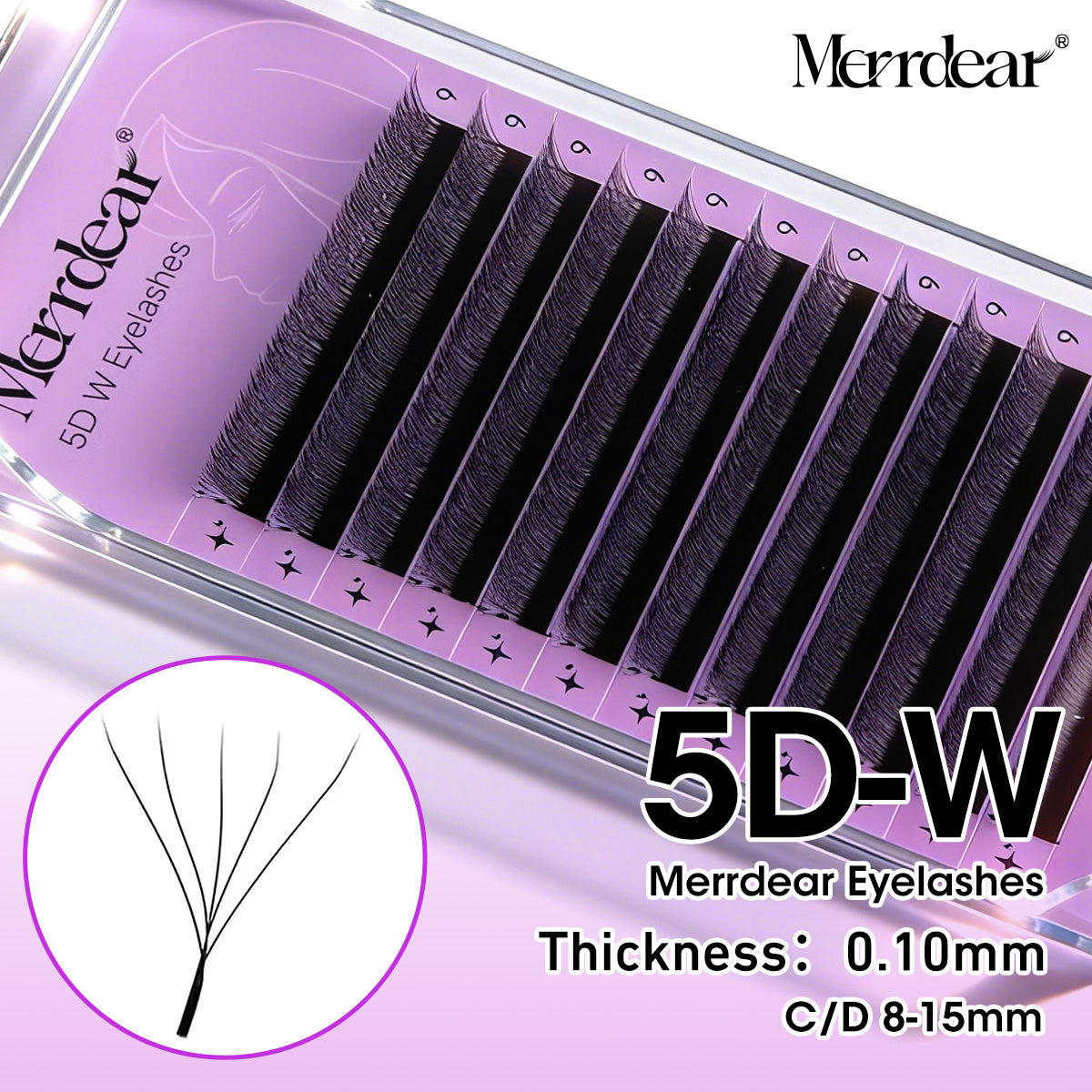 Merrdear 0.10mm 5D W Shape Eyelash Extensions C/D Curl