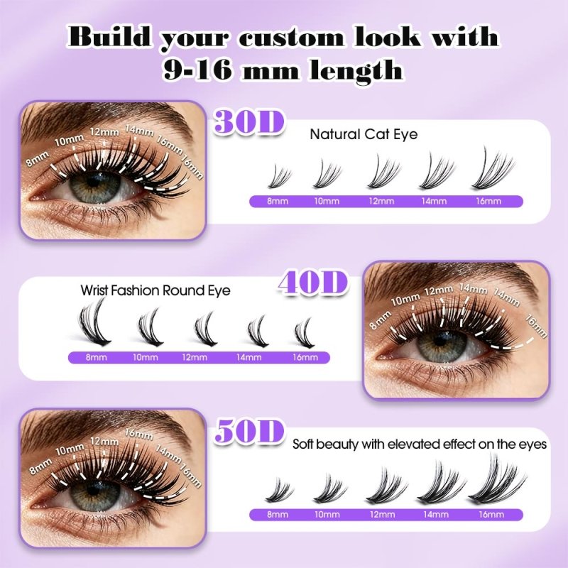 30D+40D+50D Individual Lash Cluster DIY Lash Extension Kit 9-16mix 300pcs