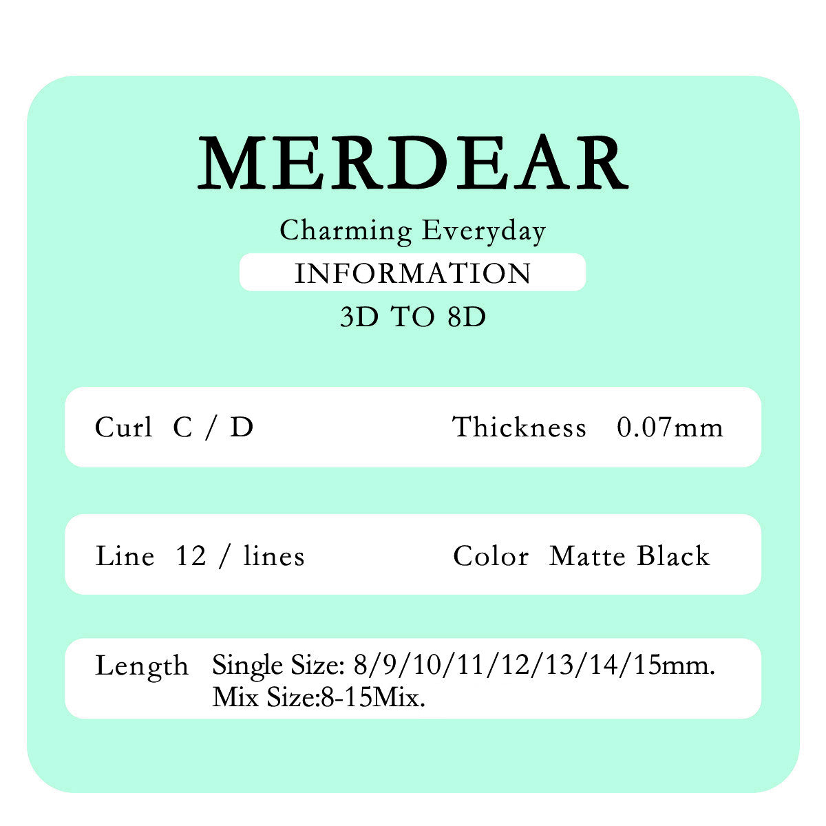 Pestanas postiças Merrdear 5D em formato UU, com um volume mega e acabamento em vison sintético, em comprimentos variados.