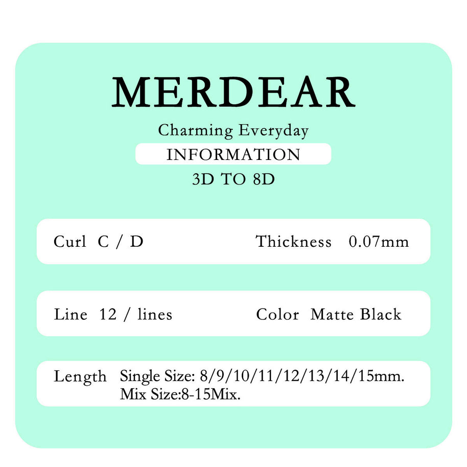 Pestanas postiças Merrdear 5D em formato UU, com um volume mega e acabamento em vison sintético, em comprimentos variados.