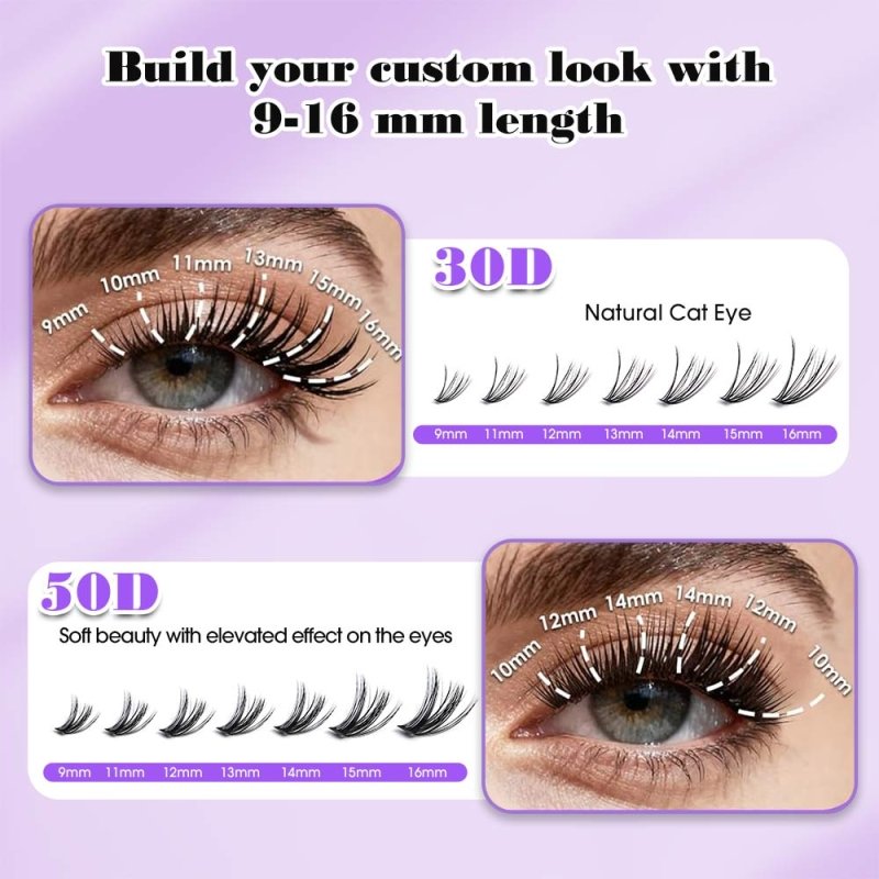 30+50D Individual Lash Cluster DIY Lash Extension Kit 9-16mix 280pcs