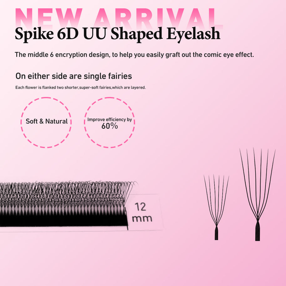 Extensões de pestanas postiças Merrdear 6D em formato UU com efeito vison sintético.