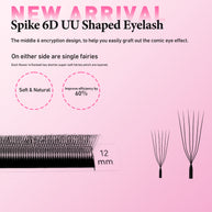 Extensões de pestanas postiças Merrdear 6D em formato UU com efeito vison sintético.