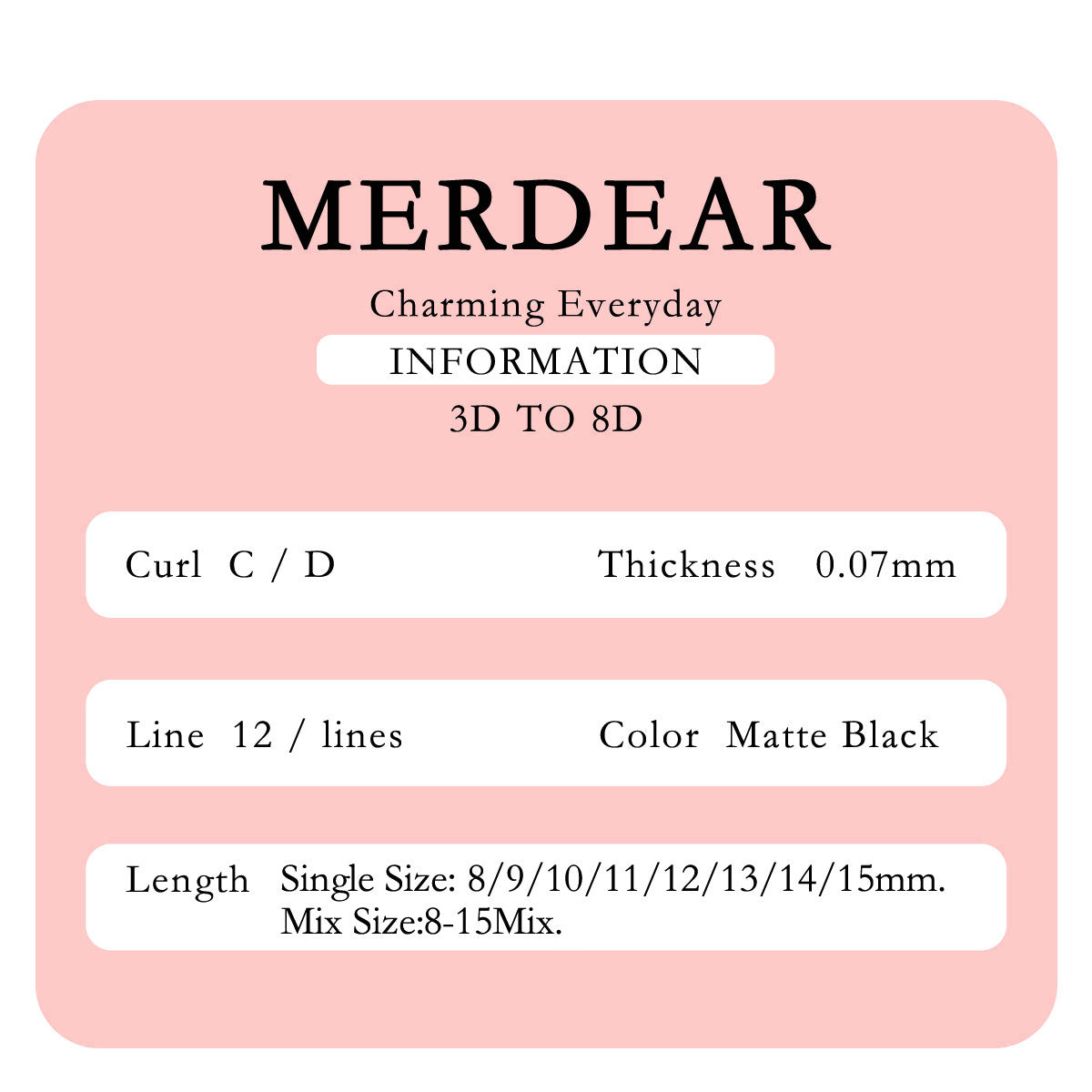 Pestanas postiças Merrdear 3D em formato UU, com um volume mega e textura de vison sintético, em comprimentos variados.