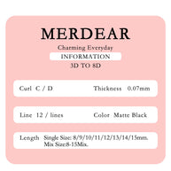 Pestanas postiças Merrdear 3D em formato UU, com um volume mega e textura de vison sintético, em comprimentos variados.