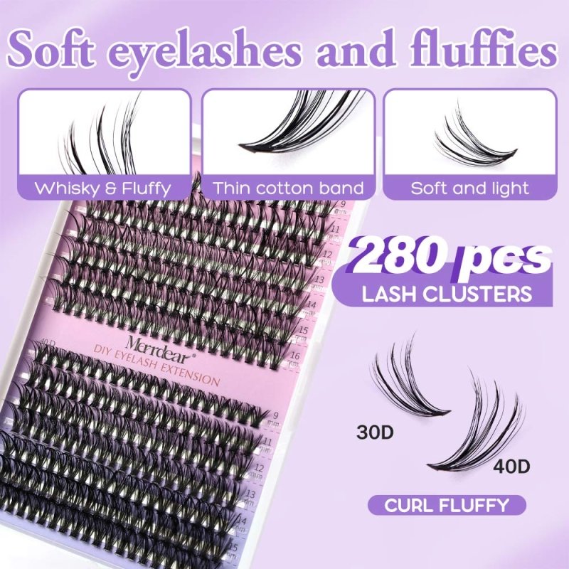 30D+40D Individual Lash Cluster DIY Lash Extension Kit 9-16mix 280pcs