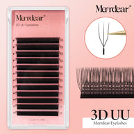 Pestanas postiças Merrdear 3D em formato UU, com um volume mega e textura de vison sintético, em comprimentos variados.