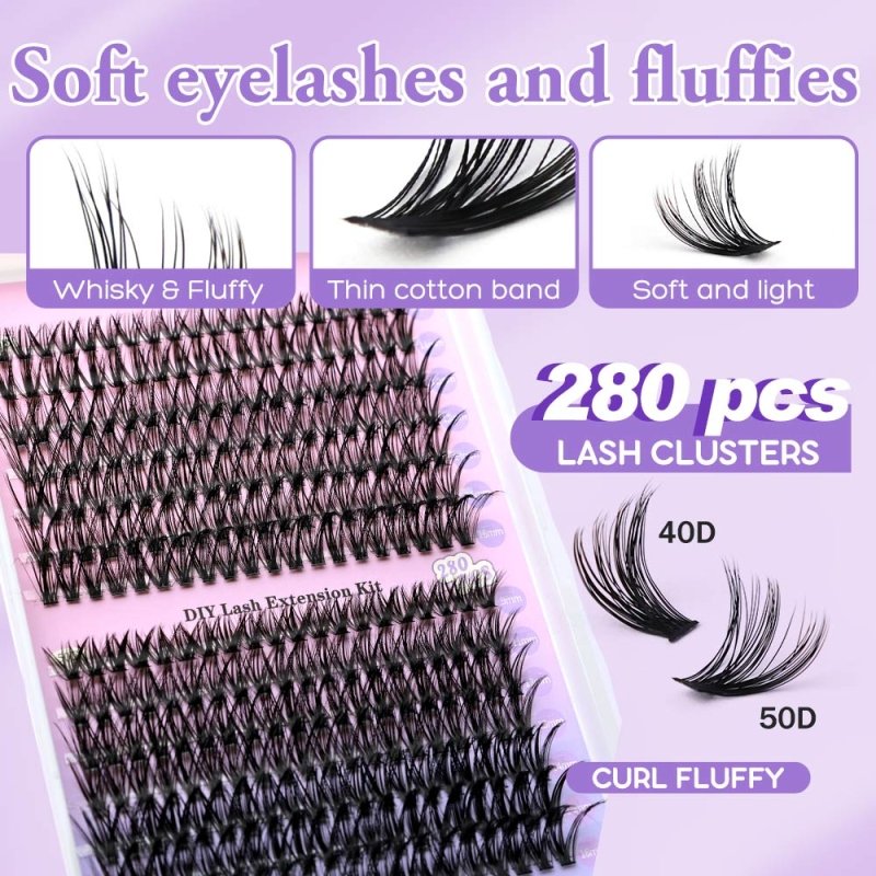 40+50D Individual Lash Cluster DIY Lash Extension Kit 9-16mix 280pcs