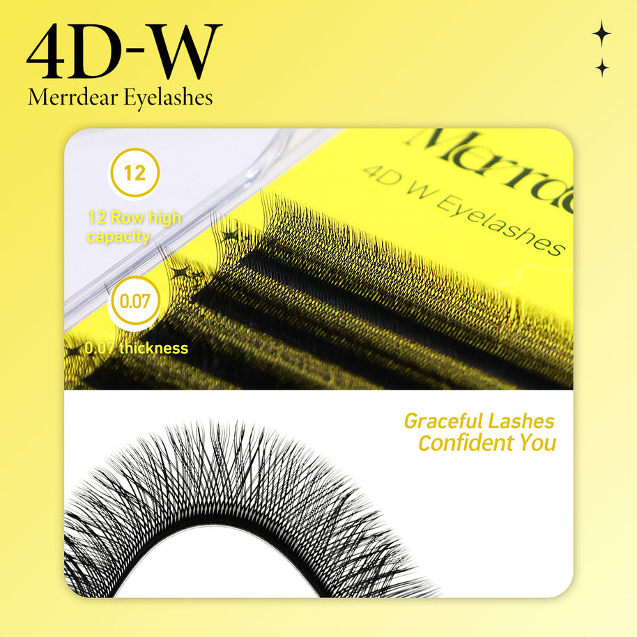 Leques de pestanas pré-fabricados em formato W 4D com volume | Pestanas macias pretos foscos