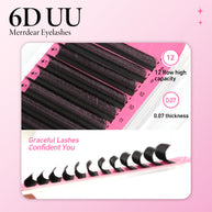 Extensões de pestanas postiças Merrdear 6D em formato UU com efeito vison sintético.