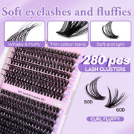 50+60D Individual Lash Cluster DIY Lash Extension Kit 9-16mix 280pcs
