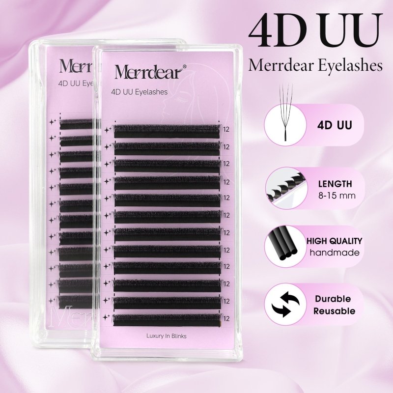 Extensiones de pestañas de visón sintético con volumen Merrdear 4D UU Shape