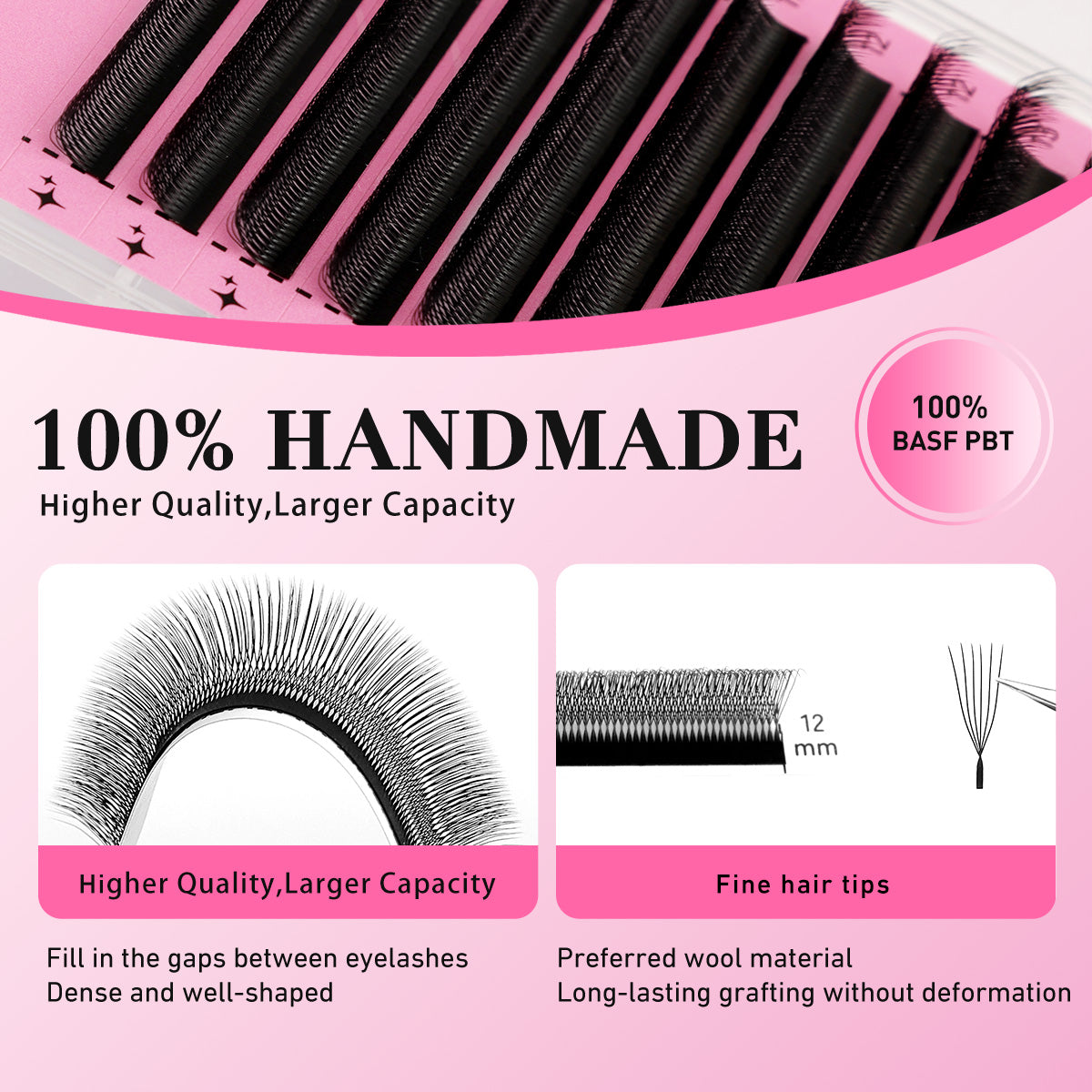 Extensões de pestanas postiças Merrdear 6D em formato UU com efeito vison sintético.