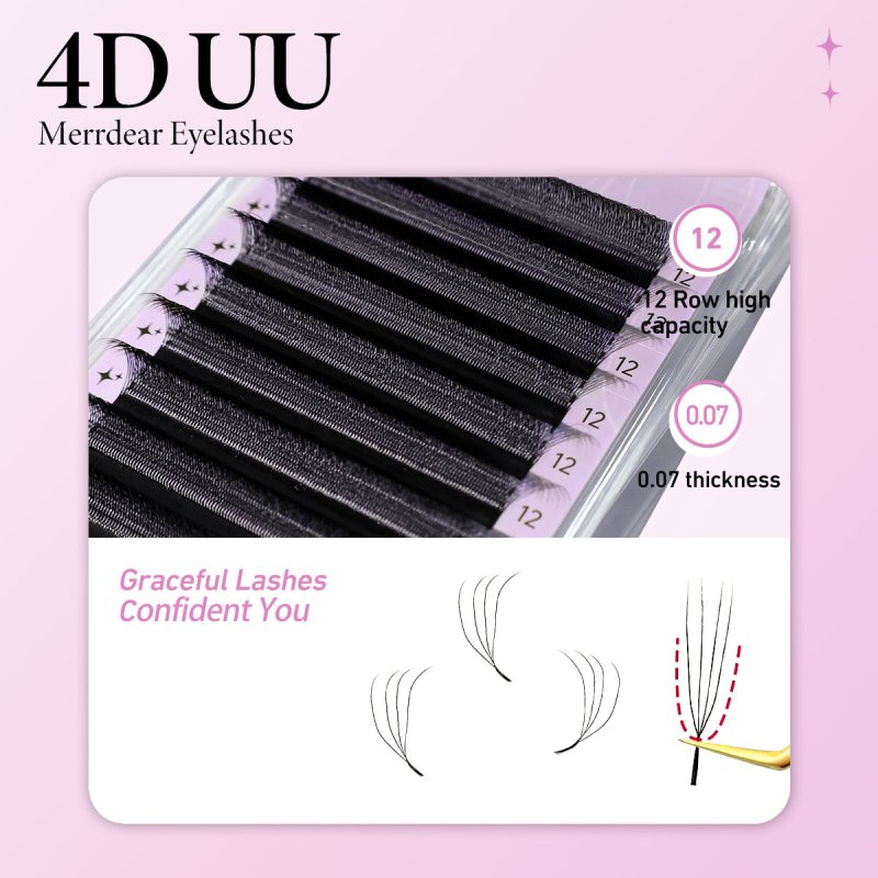Merrdear 4DW U4D Lash Extensions 0.07mm C/D curl 12rows Matte black Lash Extensions