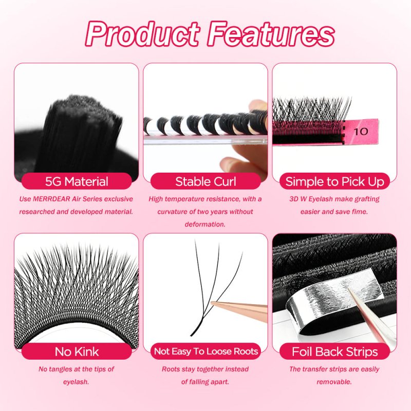 Merrdear 3D/4D/5D/6D W Shape Eyelash Extensions 0.07mm C/D Curl 8-15mm Mixed