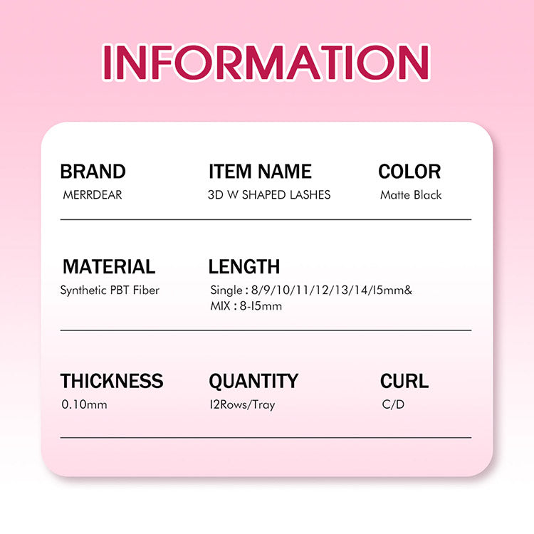 Merrdear 0.10mm 3D W Shape Eyelash Extensions C/D Curl