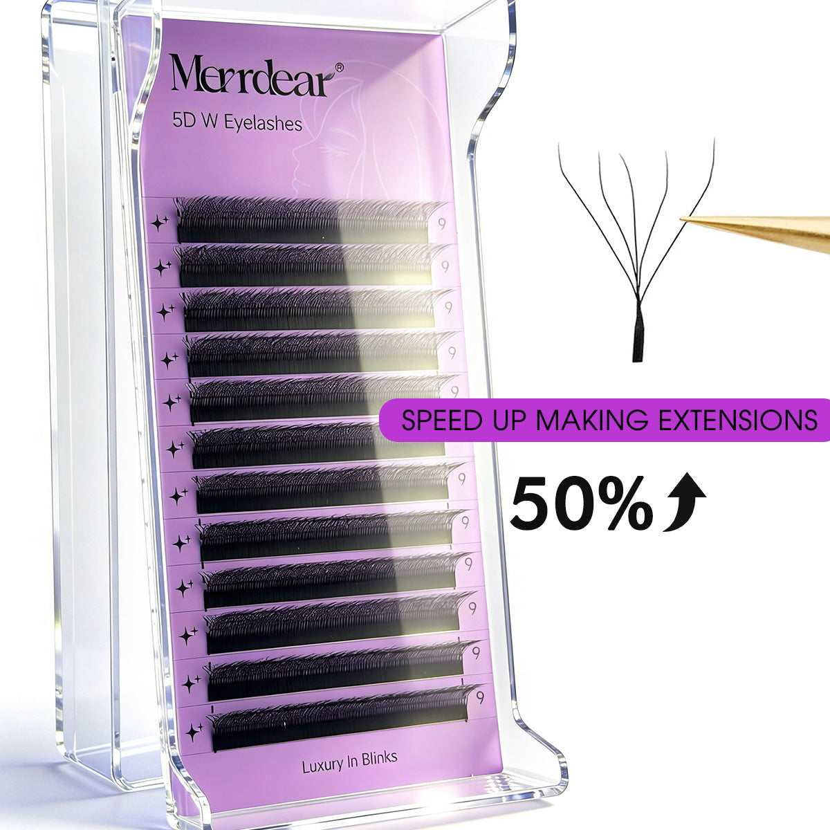 Merrdear 0.10mm 5D W Shape Eyelash Extensions C/D Curl