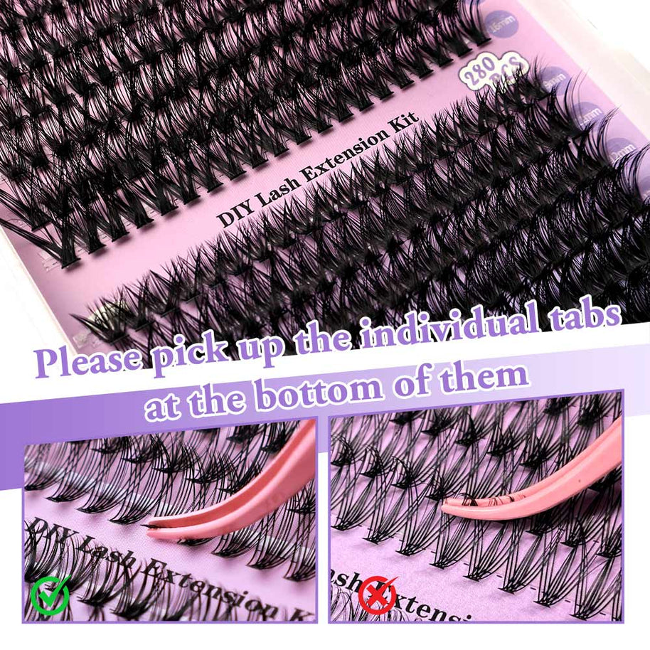 50+60D Individual Lash Cluster DIY Lash Extension Kit 9-16mix 280pcs