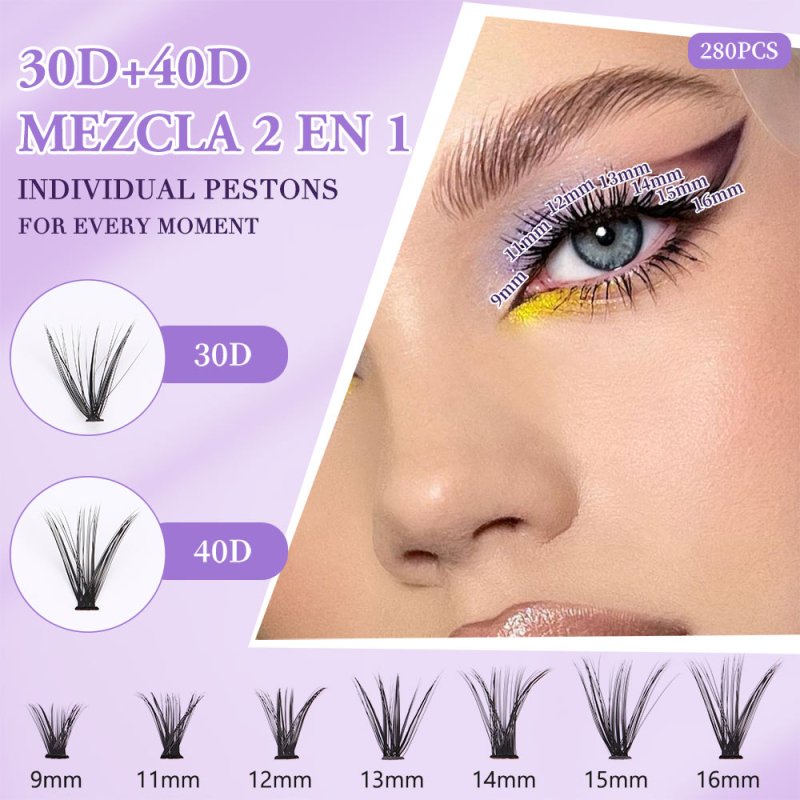 30D+40D Individual Lash Cluster DIY Lash Extension Kit 9-16mix 280pcs