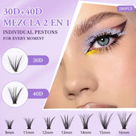 30D+40D Individual Lash Cluster DIY Lash Extension Kit 9-16mix 280pcs