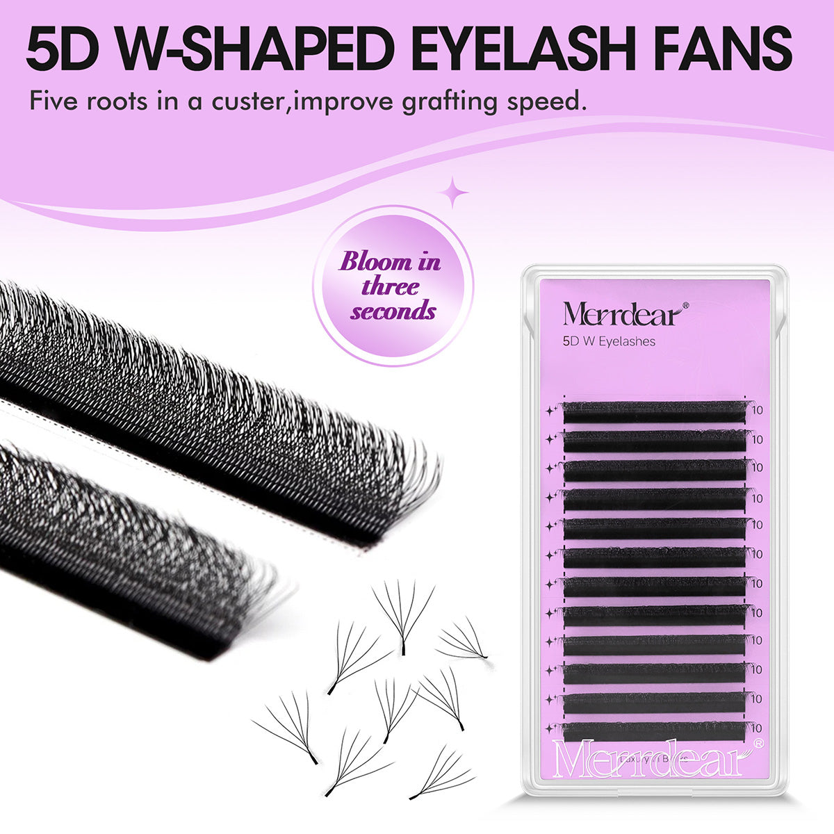 Abanicos de volumen 5D en forma de W con autofloración | Suministro de pestañas de visón sintético