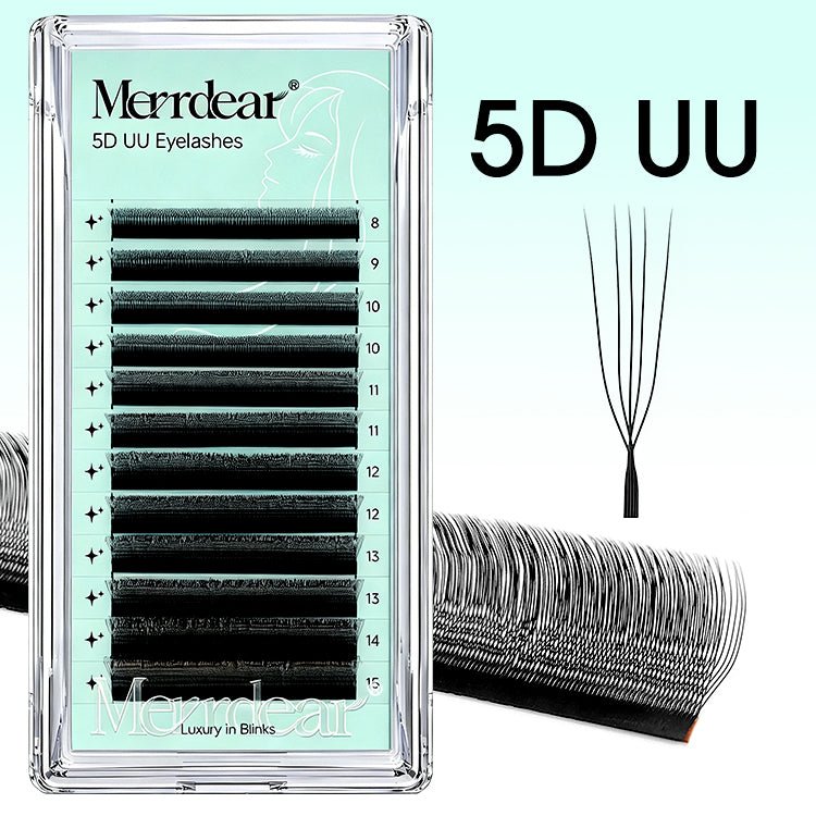Pestañas postizas de visón sintético con forma UU 5D de Merrdear, de gran volumen y longitud mixta