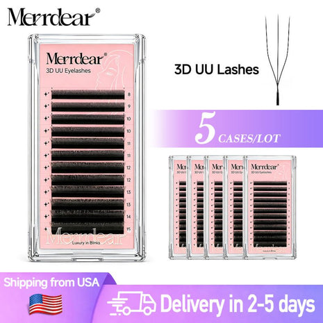 Merrdear 3D UU Lash Extensions 5-Tray Pack – US Stock