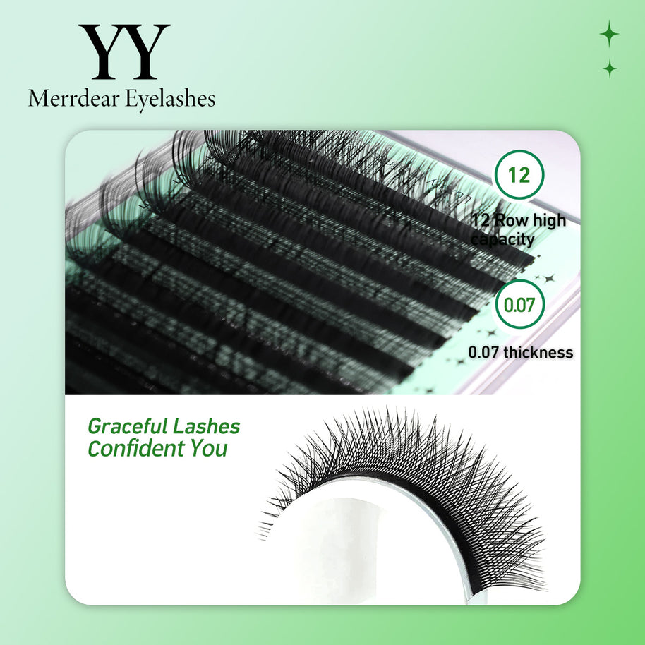 Extensões de pestanas Premium em formato YY, tecidas à mão, cor Mink suave.