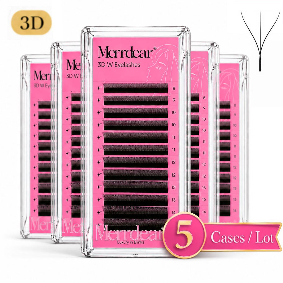 Merrdear 5 Cases/Lot 3D W Shape Eyelash Extensions 0.07mm Premade Volume Fan Lashes