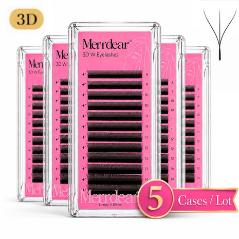 Merrdear 5 Cases/Lot 3D W Shape Eyelash Extensions 0.07mm Premade Volume Fan Lashes