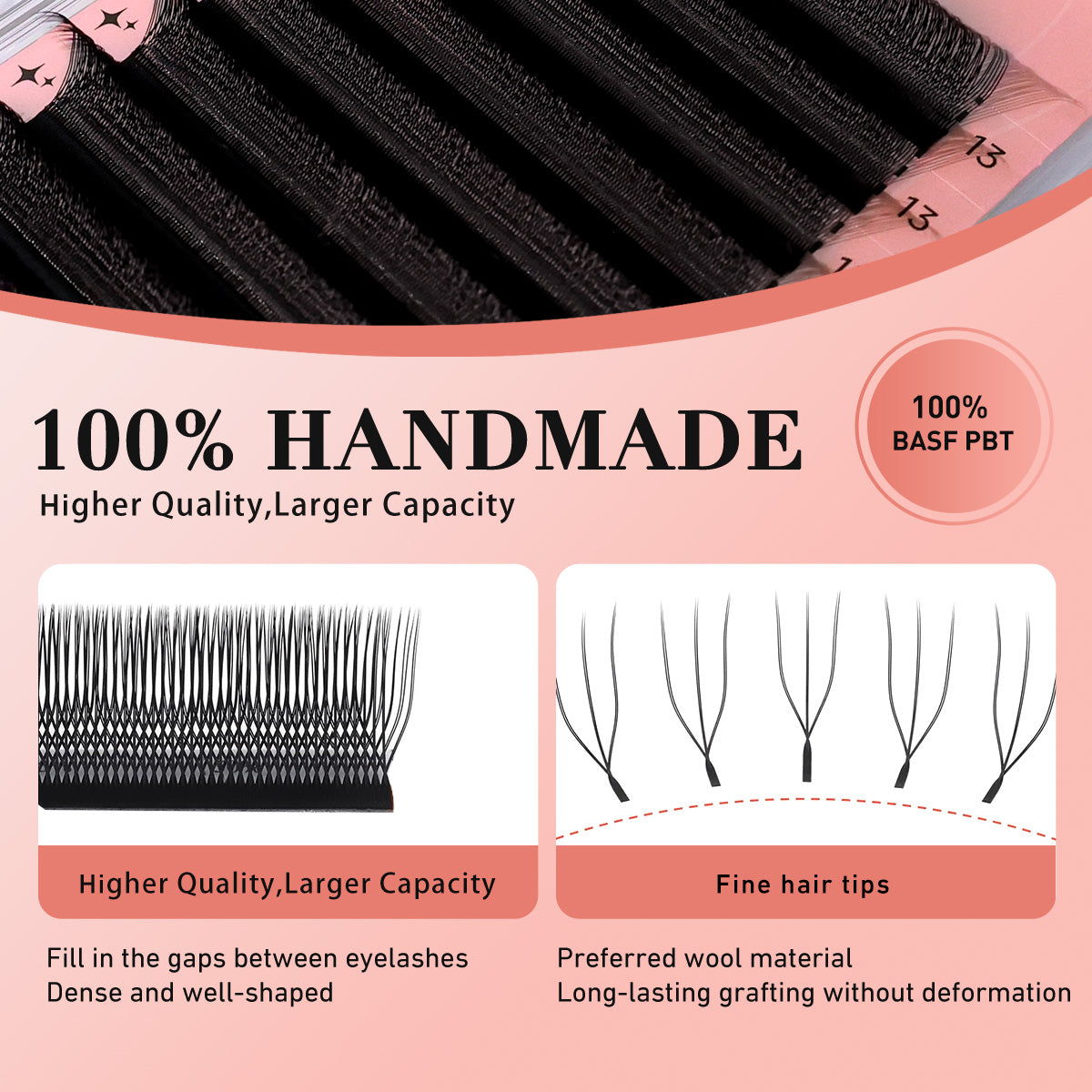 Pestanas postiças Merrdear 3D em formato UU, com um volume mega e textura de vison sintético, em comprimentos variados.