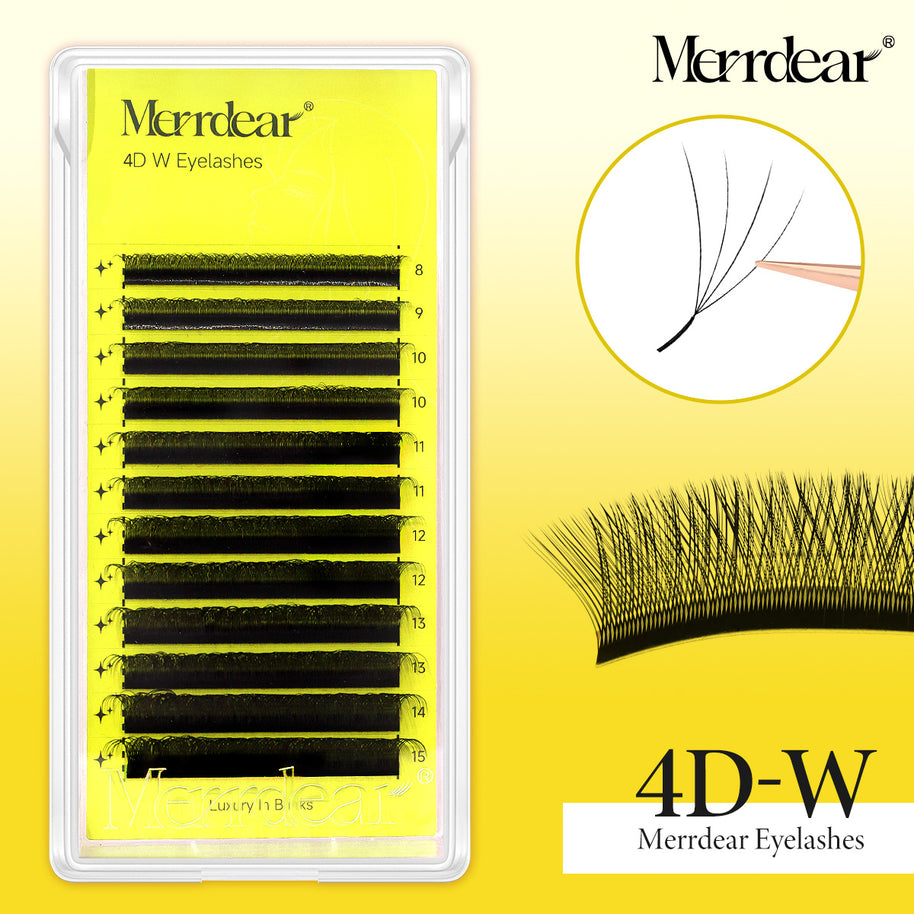 Leques de pestanas pré-fabricados em formato W 4D com volume | Pestanas macias pretos foscos