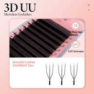Pestanas postiças Merrdear 3D em formato UU, com um volume mega e textura de vison sintético, em comprimentos variados.