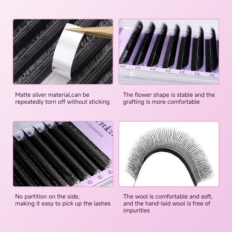 Merrdear 4DW U4D Lash Extensions 0.07mm C/D curl 12rows Matte black Lash Extensions