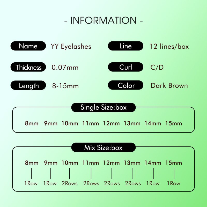 YY 0.07mm Black/Brown Lashes Shape Eyelash Extensions Curl C/D