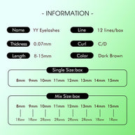 YY 0.07mm Black/Brown Lashes Shape Eyelash Extensions Curl C/D
